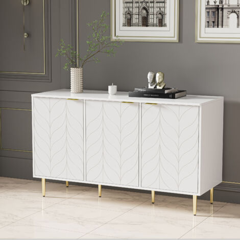 URBAN MEUBLE Buffet moderne blanc laqué motif floral pieds et poignées plaqués dorés GRIGAETS