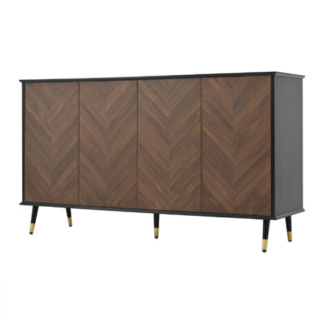 URBAN MEUBLE Buffet vintage effet bois et noir motif chevrons 4 portes pieds dorés CEDARFIELD