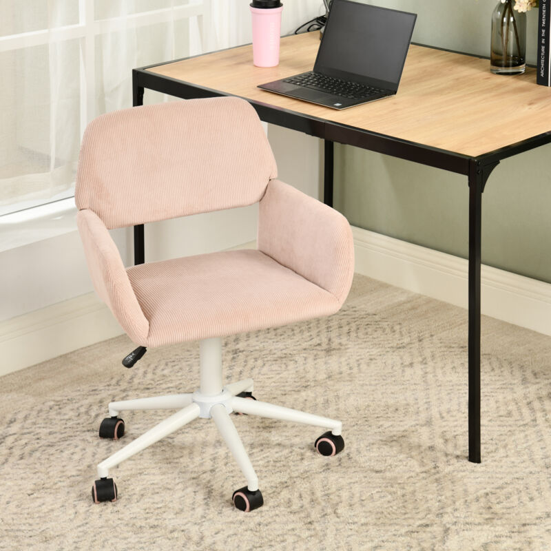 Chaise de bureau en velours côtelé rose, réglable en hauteur, rotation à 360° - Urban Meuble