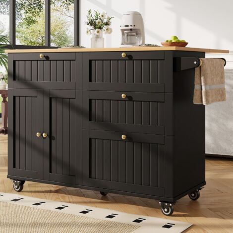 URBAN MEUBLE Chariots de cusisine noire extensible scandinaveen MDF avec roulettes