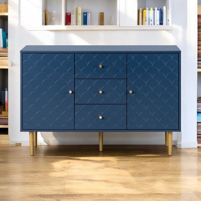 Urban Meuble - Classeur de bureau bleu marine avec 2 portes et 3 tiroirs 120x40x82cm