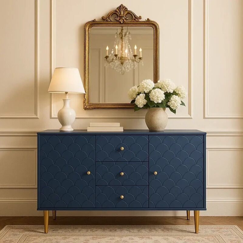 Urban Meuble - Bibliothèques bleu marine avec 2 portes et 3 tiroirs 120x40x82cm