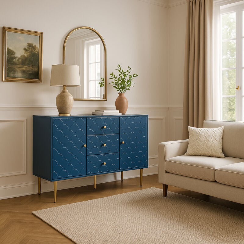 Commode bleu marine avec 2 portes et 3 tiroirs, pour Casiers - Urban Meuble