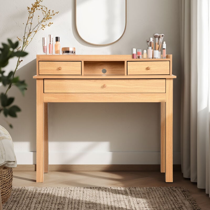 Elegant Wooden Vanity Table with Storage avec strcture en bois 100x50x90cm - Urban Meuble