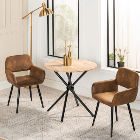 Urban Meuble – Ensemble table et 2 chaises salle à manger 80x80cm – MDF effet bois foncé – Chaises rembourrées similicuir marron – Style industriel