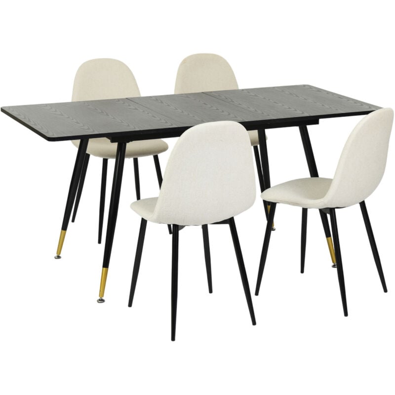 Ensemble table extensible noir 120-160 et 4 chaises style scandinaves blanches cassées - Urban Meuble
