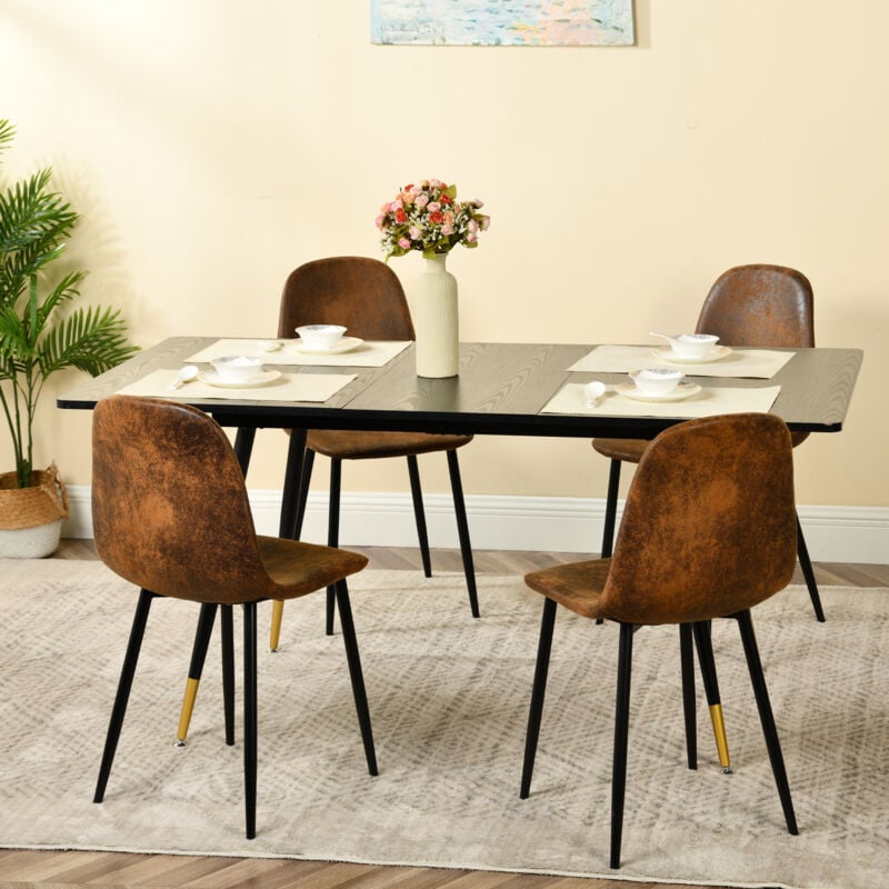 Ensemble table extensible noir effet bois 120-160 et 4 chaises style scandinave retro - Urban Meuble