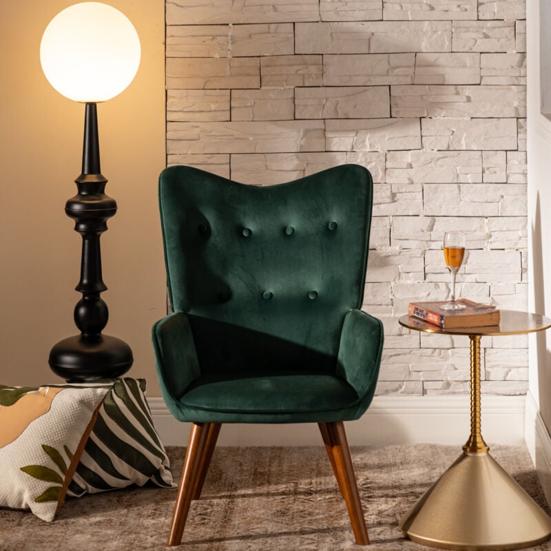 Urban Meuble - Fauteuil scandinave capitonné en velours vert