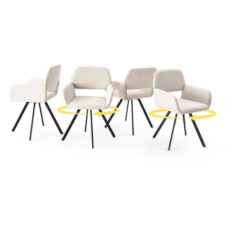 URBAN MEUBLE Lot de 4 chaises de salle à manger scandinaves rotative tissu beige