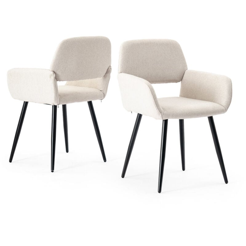 Urban Meuble - Lot de 2 chaises de salle à manger scandinaves tissu beige pieds noirs