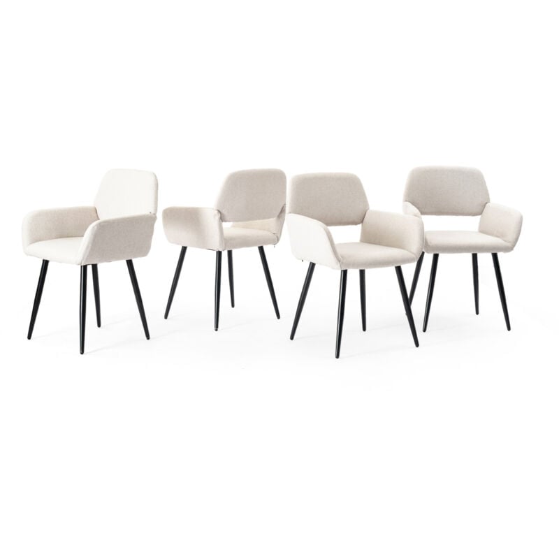 Urban Meuble - Lot de 4 chaises de salle à manger scandinaves tissu beige pieds noirs