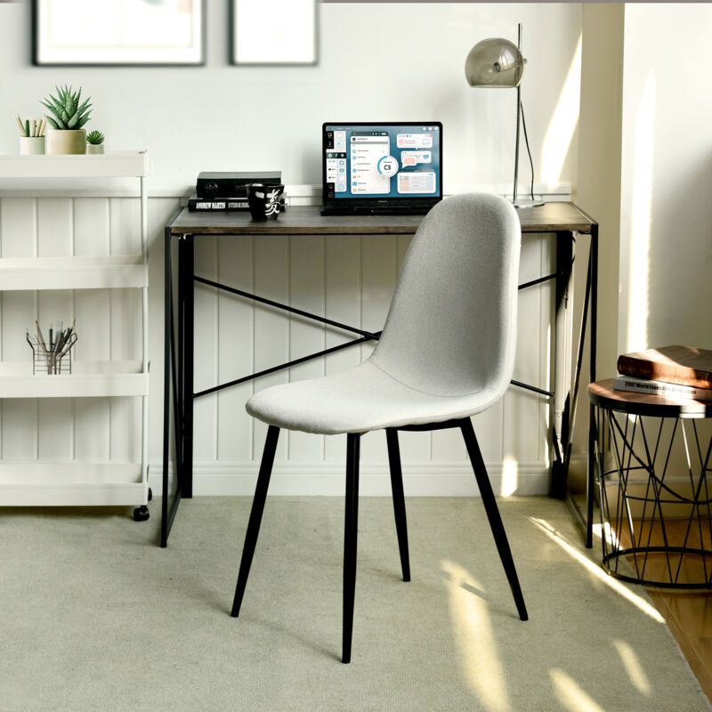 Lot de 4 Chaise de bureau style simple et moderne, assise en tissu beige, pieds en métal noir - Urban Meuble
