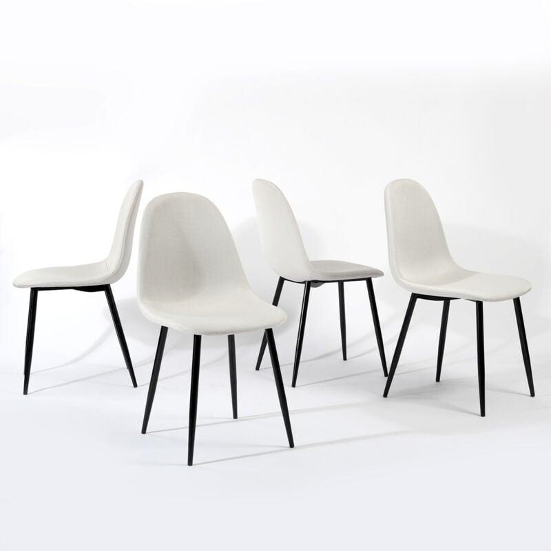 URBAN MEUBLE Lot de 4 chaises de salle à manger d'extérieur style simple et moderne Assise en tissu beige pieds en métal noir