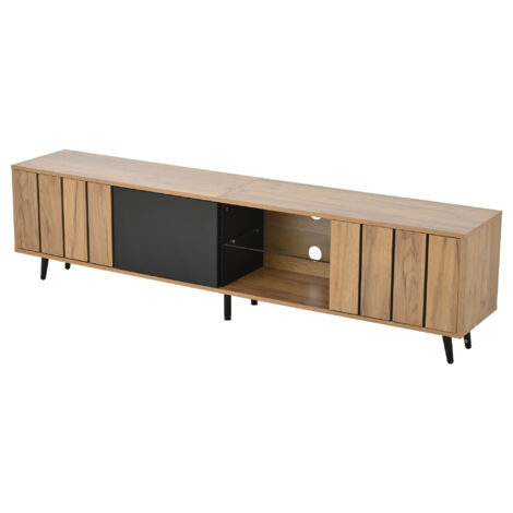 URBAN MEUBLE Meuble TV effet bois et noir étagère en verre trempé ANEMONECUP