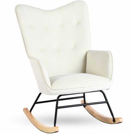 URBAN MEUBLE Sedia a dondolo scandinava in velluto verde con gambe in legno scuro