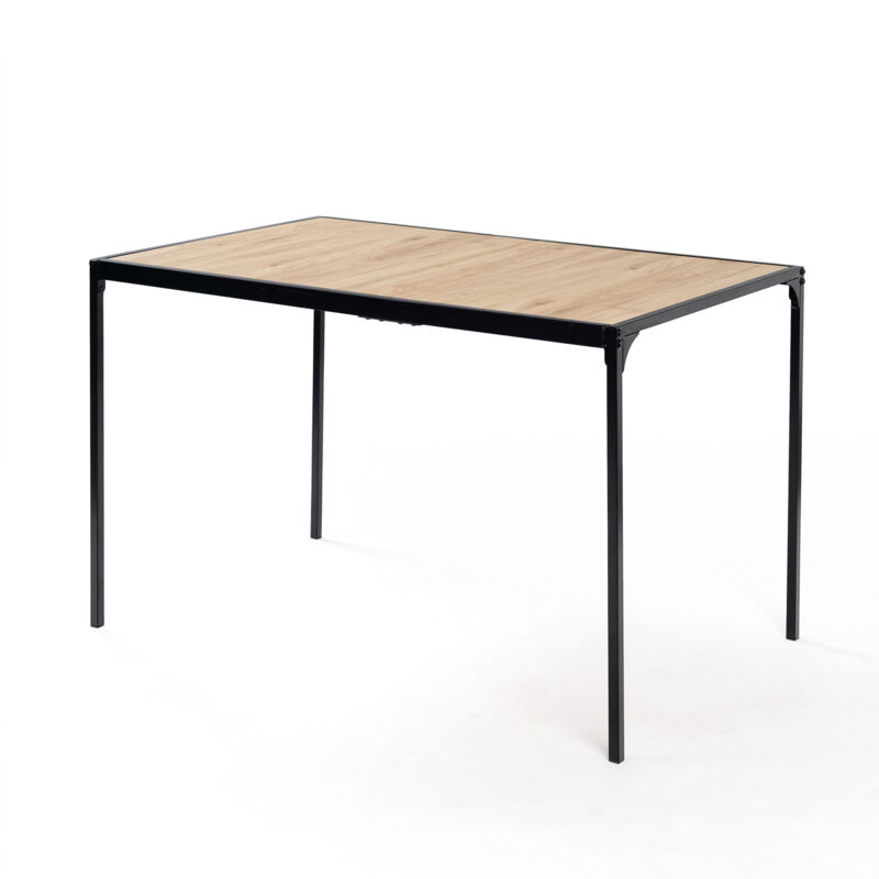 Table de salle à manger rectangulaire effet chêne de style industriel pieds noirs 120x75cm - Urban Meuble