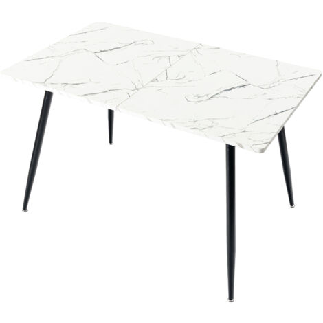 Table de salle à manger rectangulaire effet marbre blanc – Style scandinave – 120x75cm – Plateau MDF et pieds métal noir