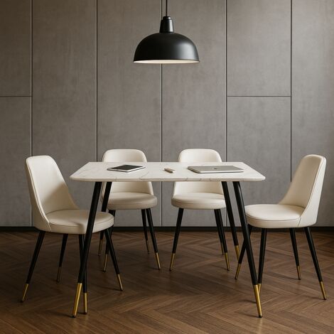 Urban Meuble – Table de salle à manger rectangulaire imitation marbre – Pieds noir et doré – 110x70 cm – Capacité 4 à 6 personnes