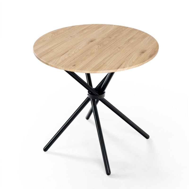 Table de salle à manger ronde effet chêne pieds ronds croisés 80x80cm - Urban Meuble