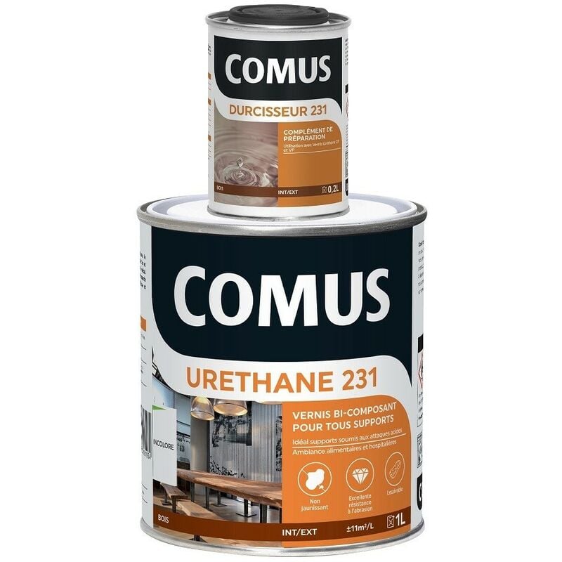 Comus - urethane 231 incolore (b+d) - brillant 1.2L - Vernis polyuréthane bi-composant tous supports