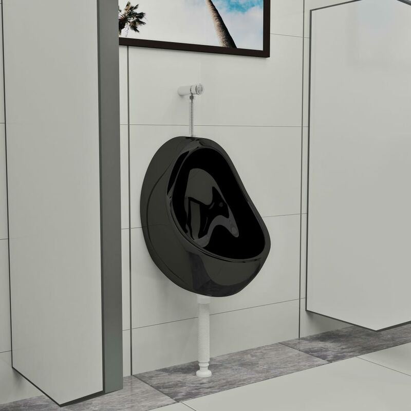 

Urinario de pared con válvula de descarga cerámica negro