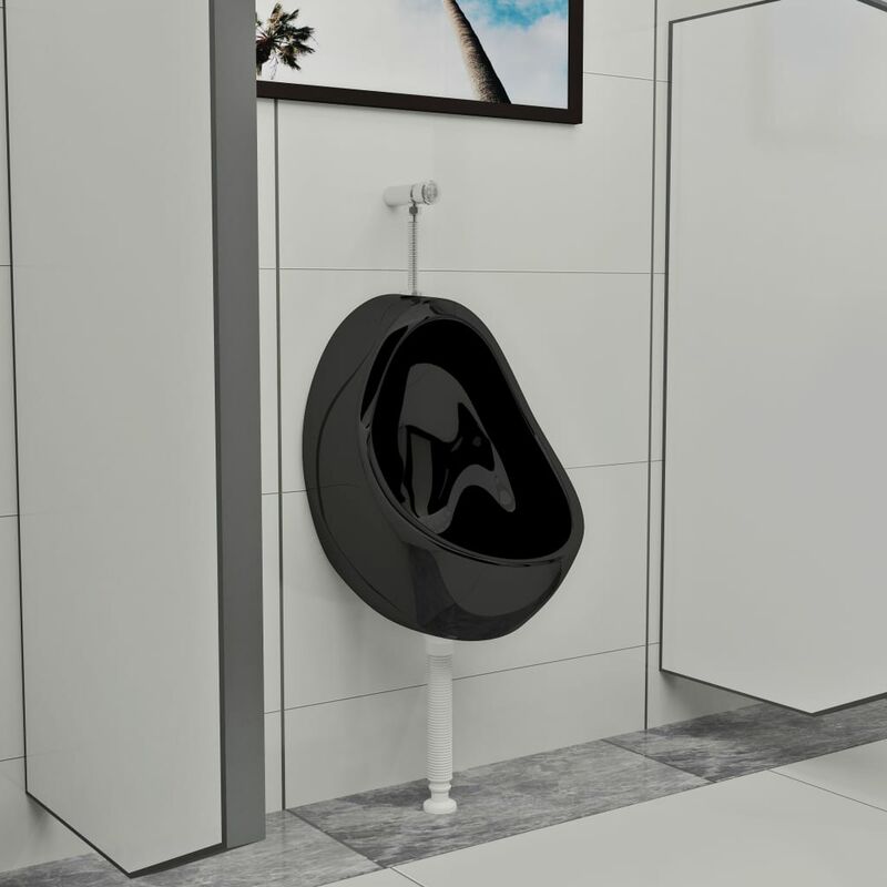 

Urinario de pared con válvula de descarga cerámica negro - Negro