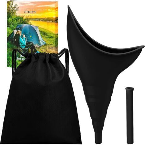 Urinoir de base pour femmes, accessoires de voyage pour camping-car, entonnoir en silicone, toilettes de camping de randonnée, toilettes d'extérieur portables réutilisables pour femmes (noir)