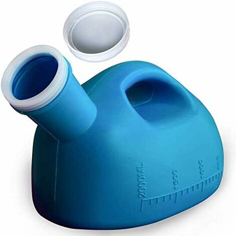 Urinoir hommes avec couvercle Tasses à urine anti-éclaboussures de grande capacité de 2000 ml/66 oz pour l'hôpital, l'incontinence, les personnes âgées, les voyages, le camping, bleu