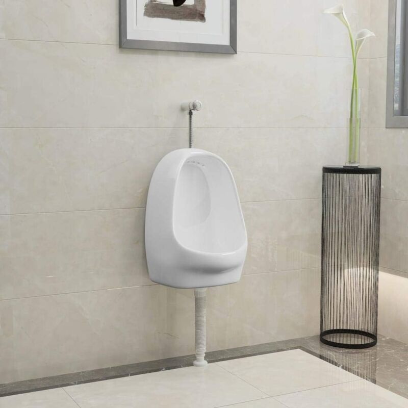 Urinoirs Suspendus, Debout Toilettes Urine Bassin, Urinoir Suspendu avec Valve de Chasse d'eau Céramique Blanc pour Toilettes