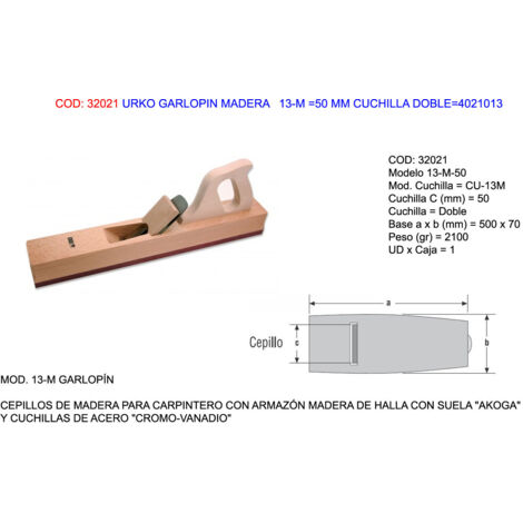 URKO Garlopin Madera 13-M 50 mm Cuchilla Doble 4021013
