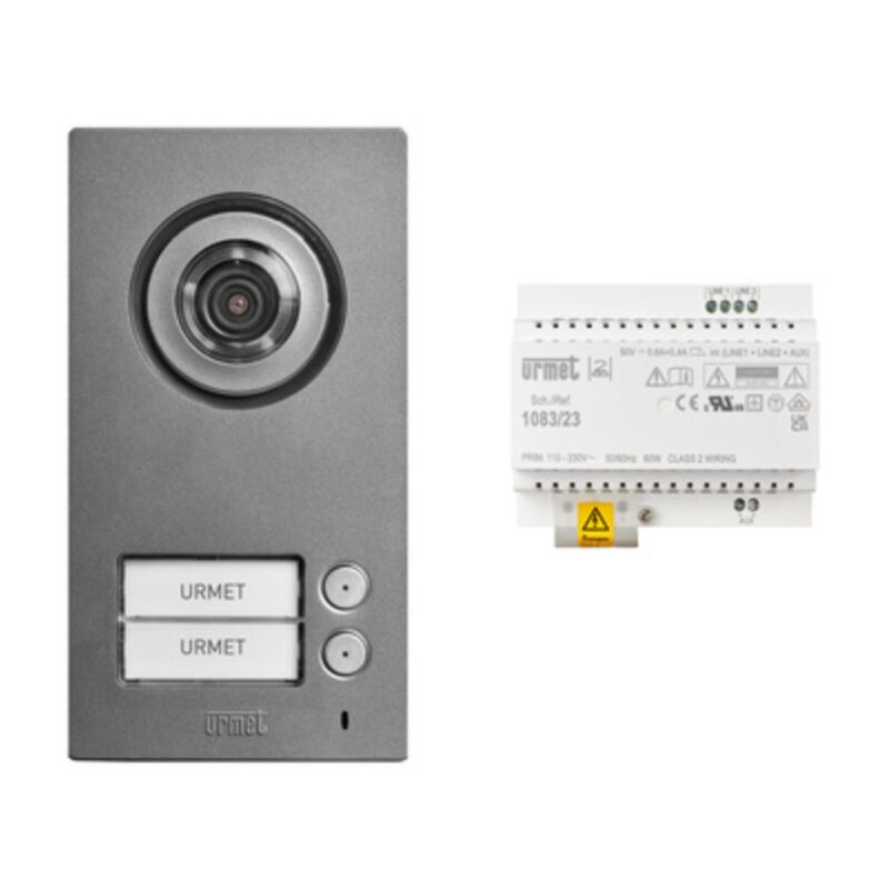 Bifamily video entry kit push-button panel+power supply+distributor - 1784/802 - Urmet