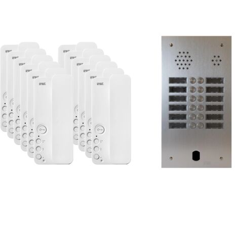 Urmet – Kit interphone 2 rangées avec 12 combinés – Installation encastrée – Platine en aluminium – Alimentation 230V – Compatible Vigik