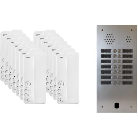 Urmet – Kit interphone 2 rangées avec 14 combinés – Aluminium encastré – Système Vigik pour contrôle d'accès – Montage en saillie