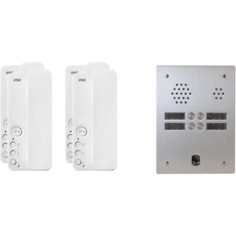 Urmet – Kit interphone 2 rangées avec 4 combinés – Alimentation 230V – Installation encastrée ou saillie – Protection IP53 – Compatible Vigik
