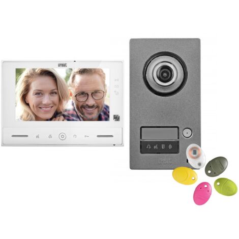 Urmet – Kit interphone vidéo Note 2 – Platine 1BP avec moniteur 7 pouces – Alimentation 230V – Câblage 2 fils – Commandes domotiques intégrées