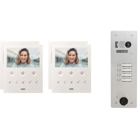 Urmet – Kit visiophone 1 rangée avec 4 écrans – Alimentation 230V – Vision nocturne – Communication mains-libres – Platine en aluminium