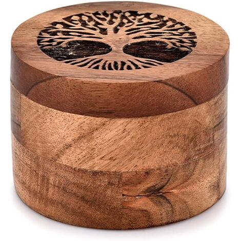 Urna de madera de acacia hecha a mano para cenizas humanas, urna de madera con forma de árbol de la vida para cenizas, urna funeraria para cenizas de mascotas (3,5 x 3,5 x 2,5 pulgadas)