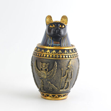 Urna funeraria decorativa para mascotas - Adorno egipcio hecho a mano para decoración del hogar (Grande, Gato)