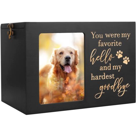 Urne funéraire en Bois Noir pour Cendres de Chien ou Chat avec Cadre Photo, boîte à Souvenirs avec Doublure en Flanelle Noire comme Doublure, Cadeau commémoratif pour Perte d'animal Domestique