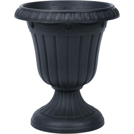 Urne Jardinière Grande Taille, Pot de Fleur Classique pour Intérieur et Extérieur, Jardinière en Plastique avec Piédestal Haut, Design Vintage, Noir