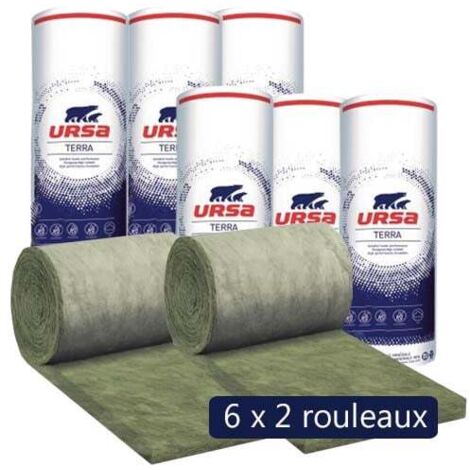 Ursa – Pack de 6 paquets de 2 rouleaux laine de verre façade 32 R – Épaisseur 160 mm – Surface 19,44 m² – Valeur R 5.0