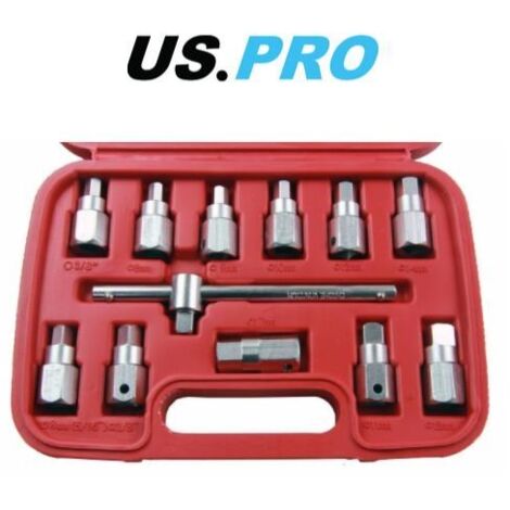 US PRO 12pc 3/8" Drain Plug Key Socket Set Axle Oil Sump Spanner Drive 3096