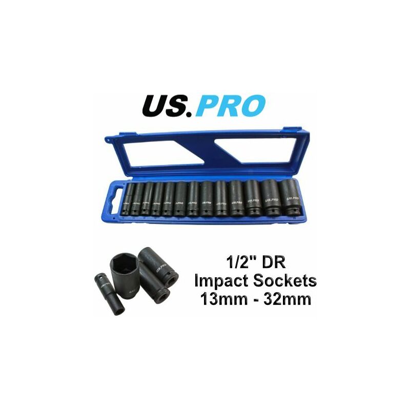 Us Pro - 13pc 1/2 dr 6pt Deep Impact Sockets Metric 13 - 32mm 1397