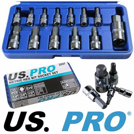 US Pro 2097 Bergen Trade Quality 13 pz Metrico Hex Bit Socket Set 2 a 14mm in caso