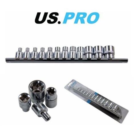 US PRO 3/8"" TORX SOCKET SET 12PC ON RAIL E4-E20 TRX E STAR 1377