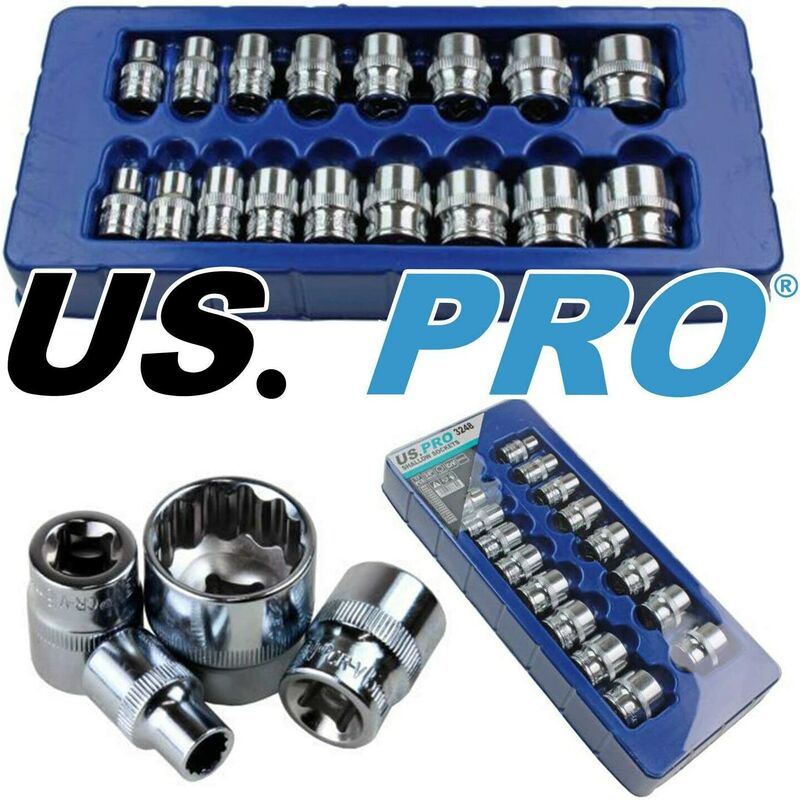 US PRO 3248 17pc 3/8 Dr Shallow Sockets 12 Point 8-24mm, Blue