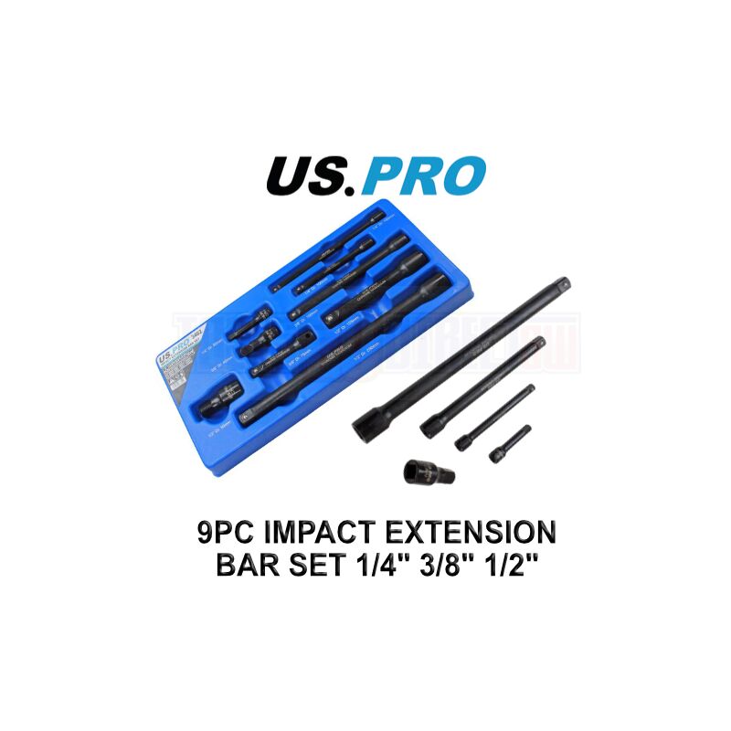 Us Pro - Tools 9pc 1/4 3/8 1/2 dr Impact Extension Bar Set For Sockets 3462