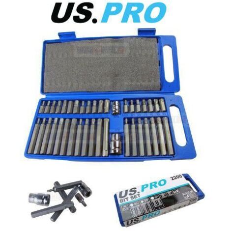 US PRO 40pc Bit Set Hex Spline Torx 3/8” & 1/2” Adaptor Deep and Shallow 2200