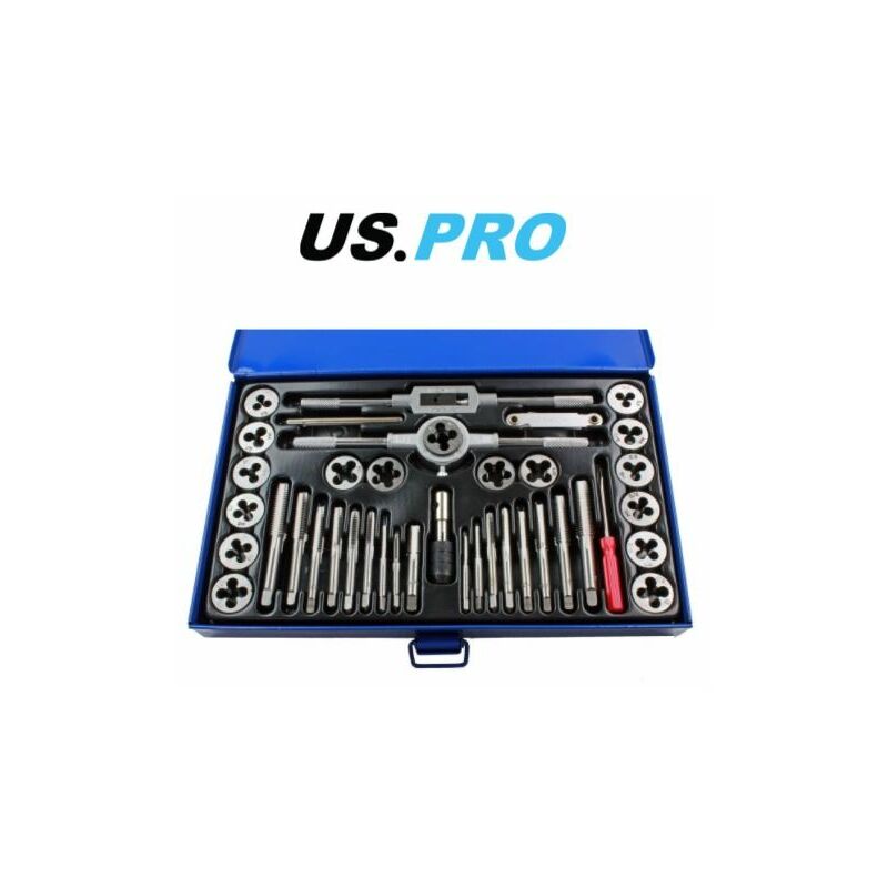 40pc Metric Tap and Die Set Alloy Steel Pitch Gauge M3 - M12 2620 - Us Pro