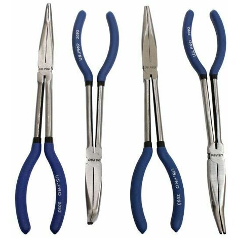 US PRO 4pc 285mm Long Reach Nose Pliers 11 Straight Bent Angled Plier Set 2093
